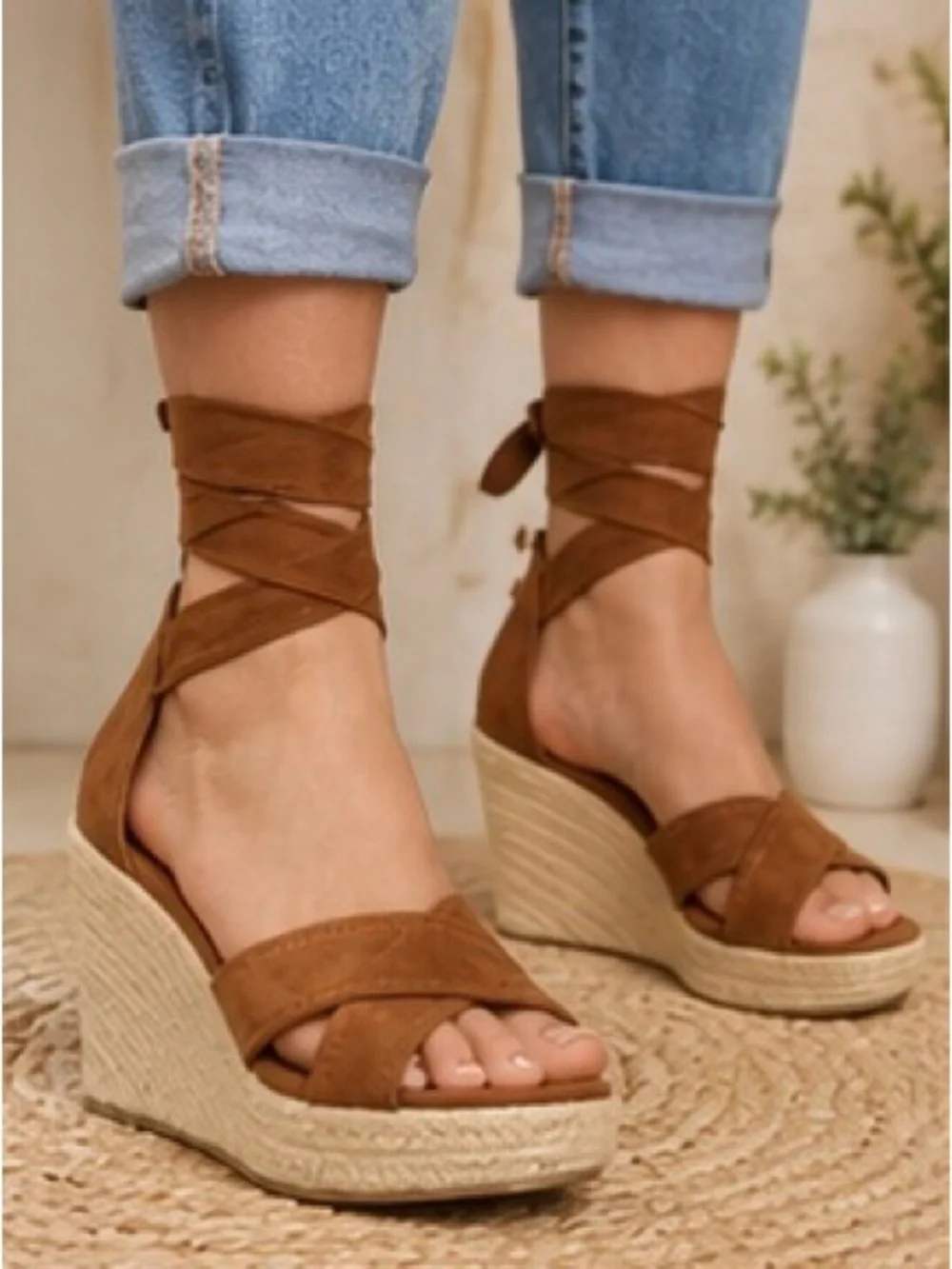 Torrid Brown Lace-Up Espadrille Wedge Sandals WW Extra Wide Size 6 NWT